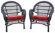 Jeco Wicker Chair in Espresso with Red Cushion (Set of 2)