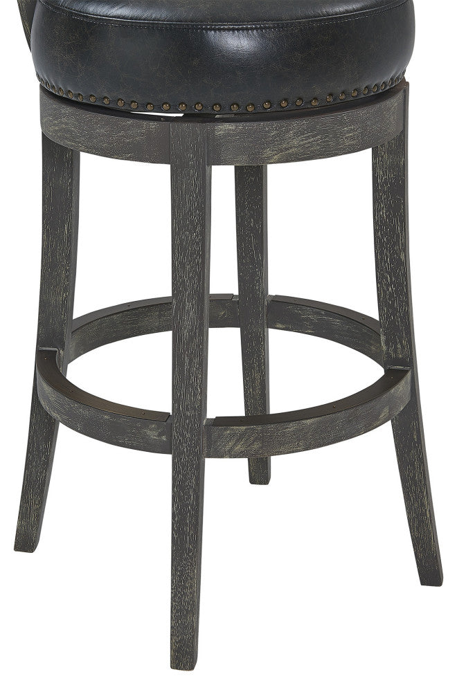 26" Brown Onyx Faux Leather Swivel Wood Counter Stool