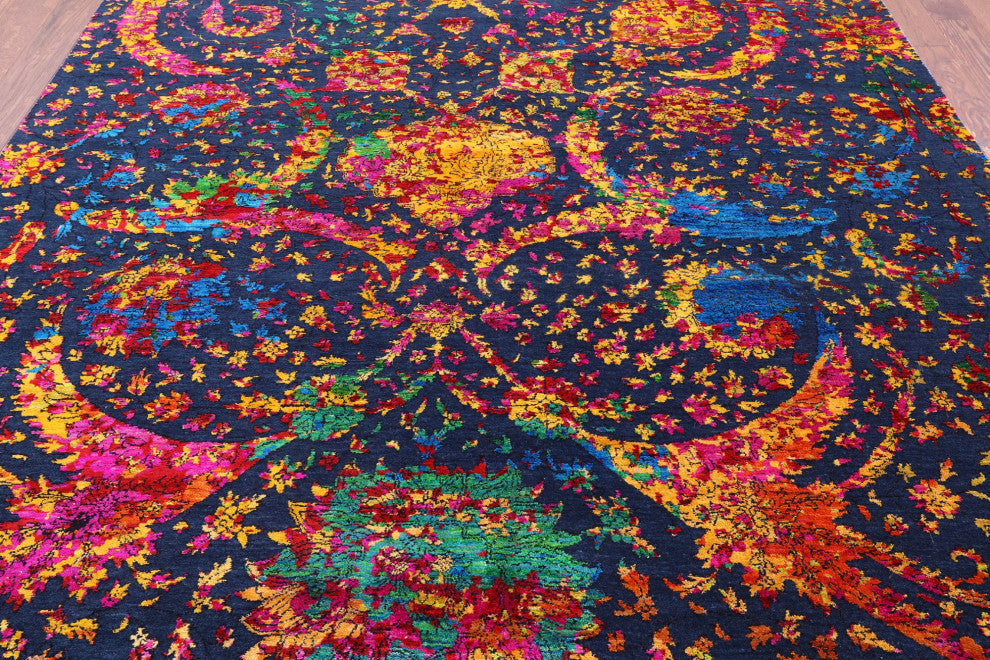 7' 11" X 9' 11" Wool & Silk Persian Sickle Leaf Design Handmade Rug - Q13492