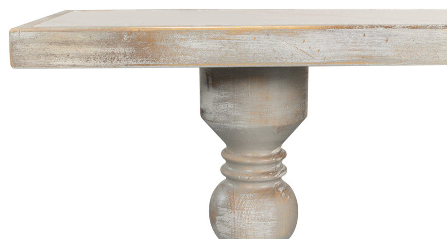 Double Pedestal Console Table Distressed White Solid Wood