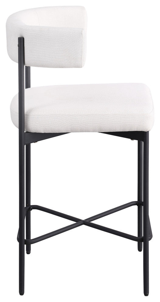Rivage Durable Linen Textured Fabric Stool (Set of 2), Cream, Matte Black