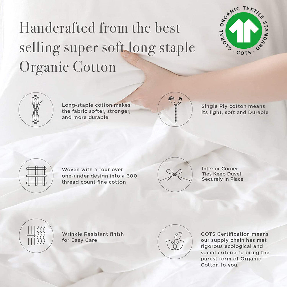 A1HC Organic Cotton Duvet Cover Set, White, Twin