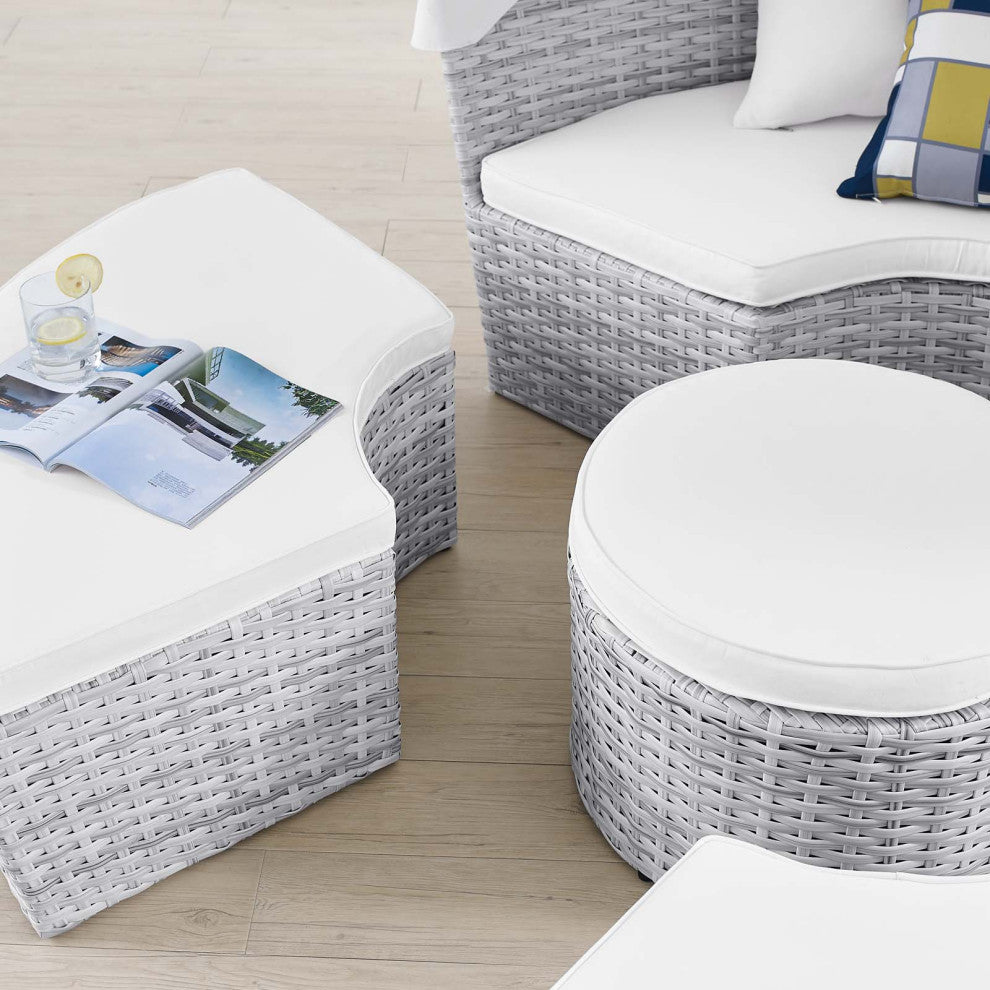 Lounge Daybed Sofa Bed, Gray White, Rattan, Wicker, Modern, Outdoor Patio