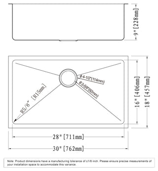Dowell Undermount Single Bowl Stainless Kitchen Sink - Small Radius, 28w X 16l X 9d