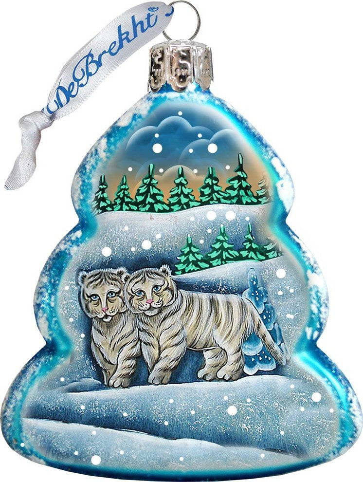 Keepsake Santa''s White Tiger Cubs Scenic Glass Ornament
