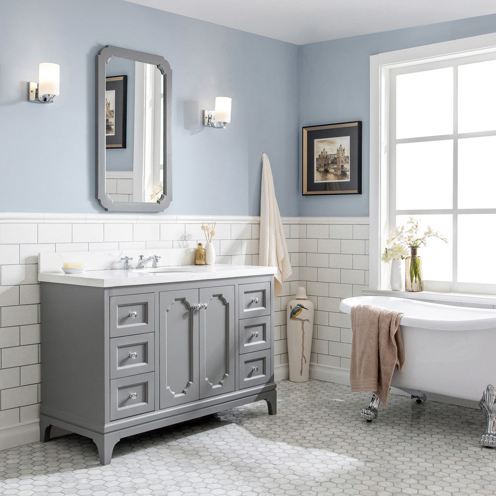 48" Wide Cashmere Gray Single Sink Quartz Carrara Bathroom Vanity