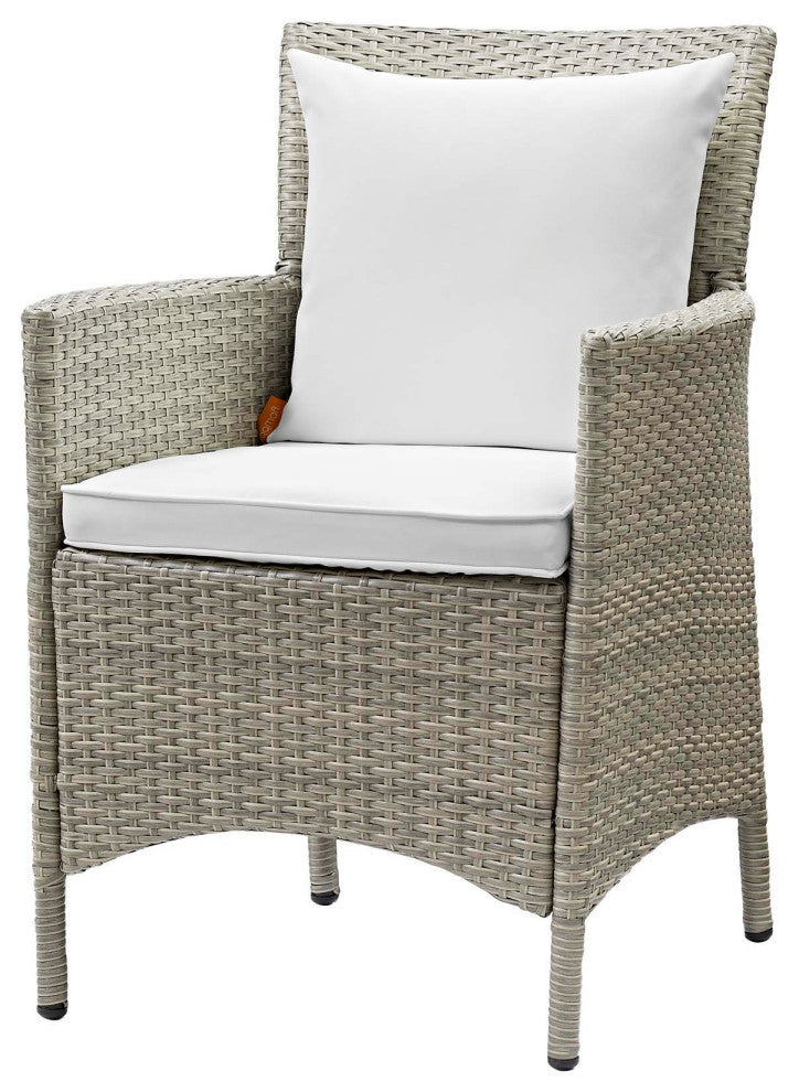 Side Dining Chair and Table Set, Rattan, Wicker, Gray White, Outdoor