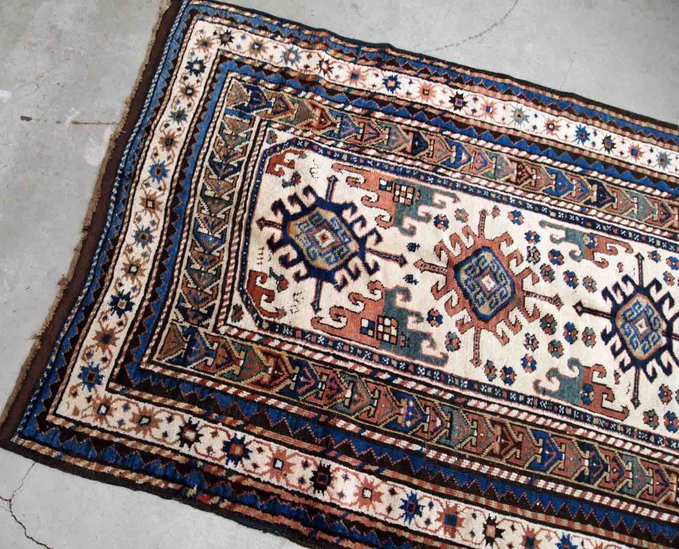 Handmade Antique Caucasian Kazak Rug, 4.2'x8.7', 128cmx265cm 1870s