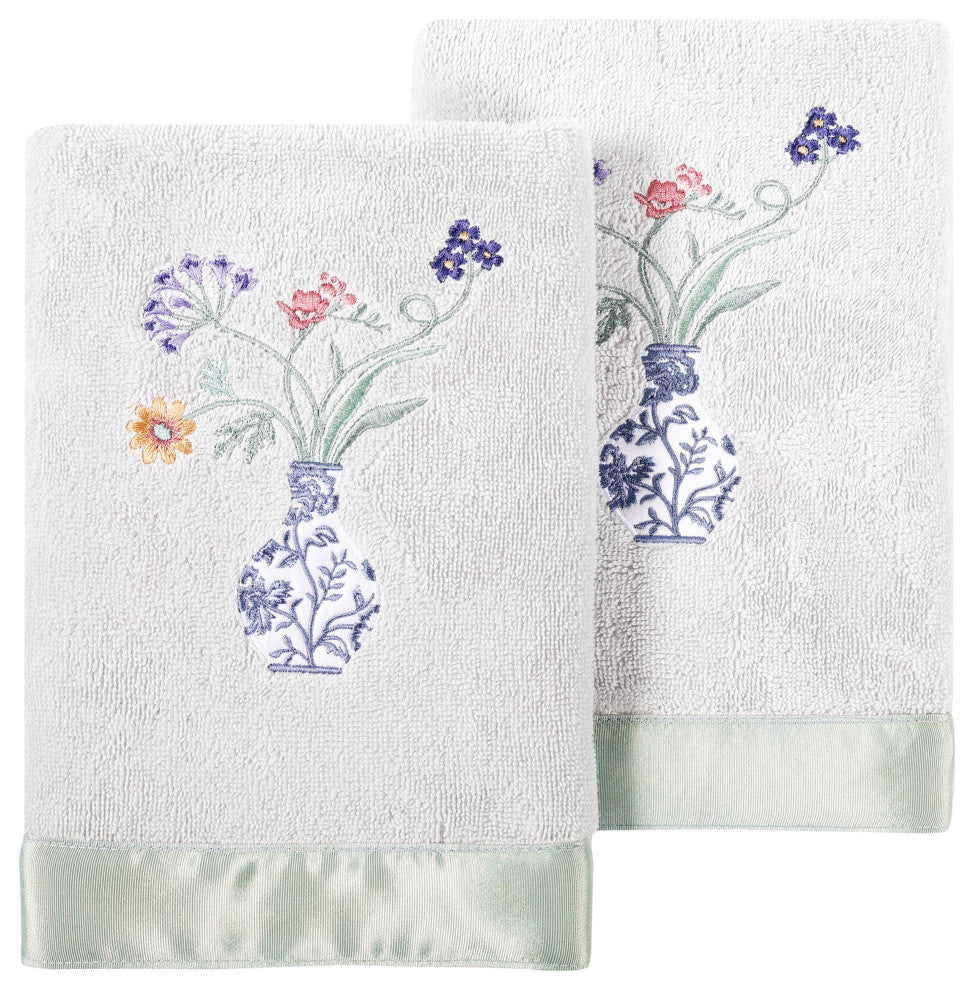 Linum Home Textiles 100% Turkish Cotton STELLA 2PC Embellished Hand Towel Set