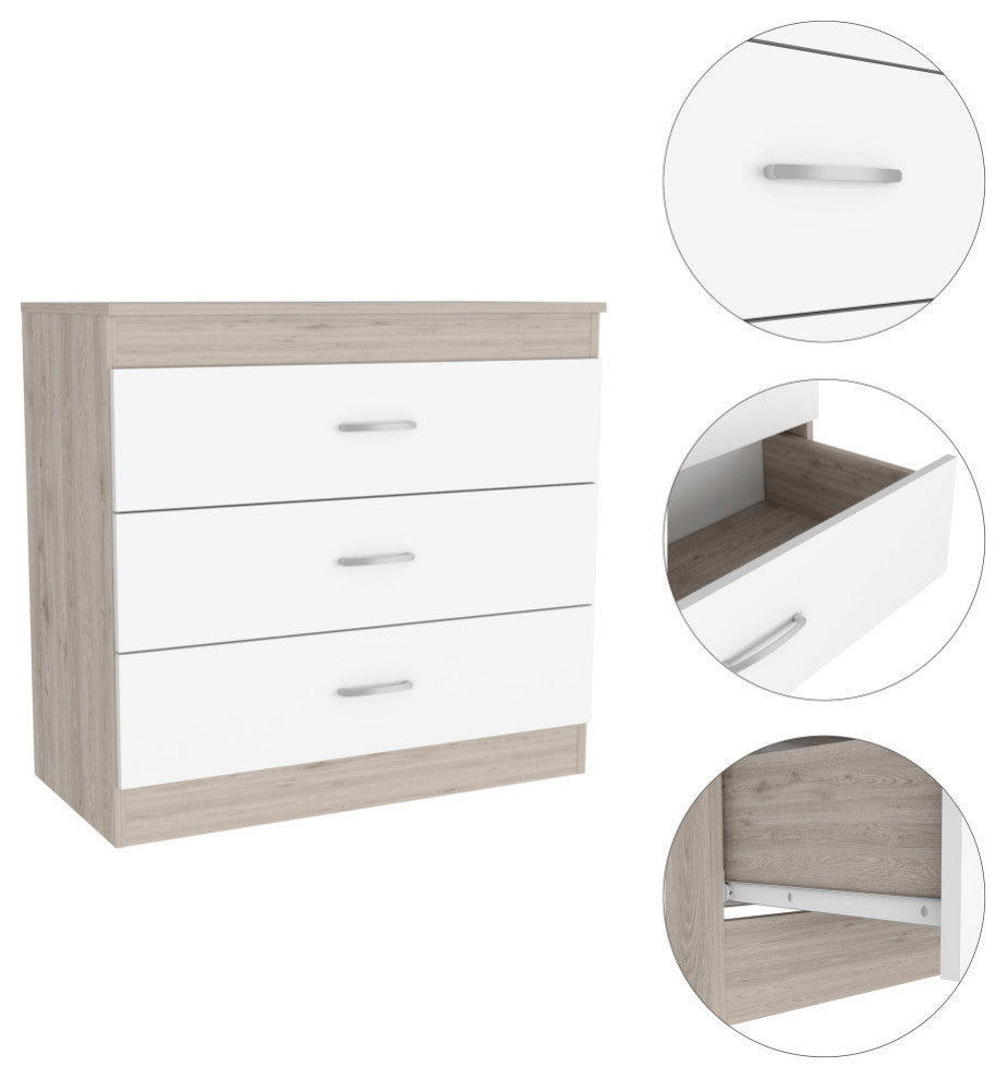 Cambridge Dresser with 3 Drawers, White/ Light Gray