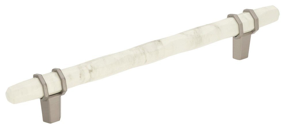 Carrione Cabinet Pull, Marble White/Satin Nickel, 6-5/16" Center-to-Center