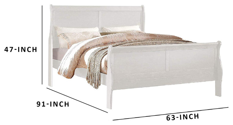 Benzara BM156006 Classy Transitional Style Queen Size Sleigh Bed, White