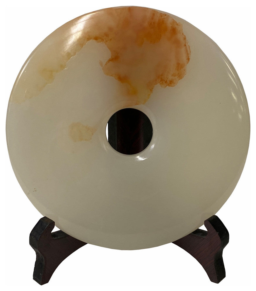Chinese Natural White Brown Stone Round Fengshui Home Decor Display Hws1836