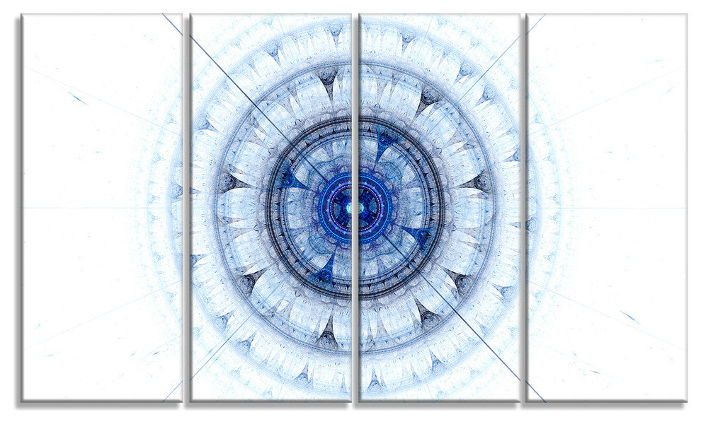 Cabalistic Blue Fractal Sphere, Abstract Canvas Art Print, 48"x28", 4 Panels