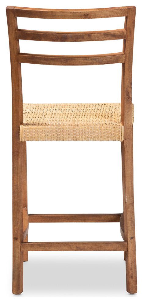 Griffith Counter Stool, Walnut Finished Wood/Natural Rattan