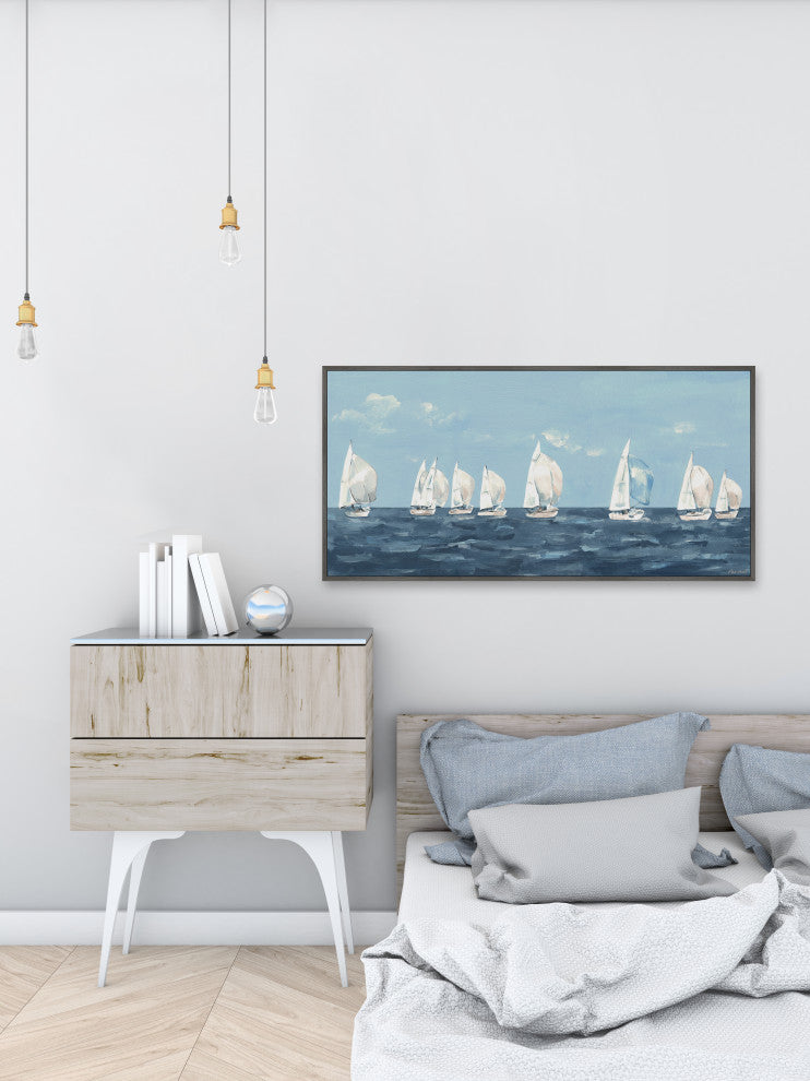 "Sailing Out" Floater Framed Painting Print on Canvas, 60x30