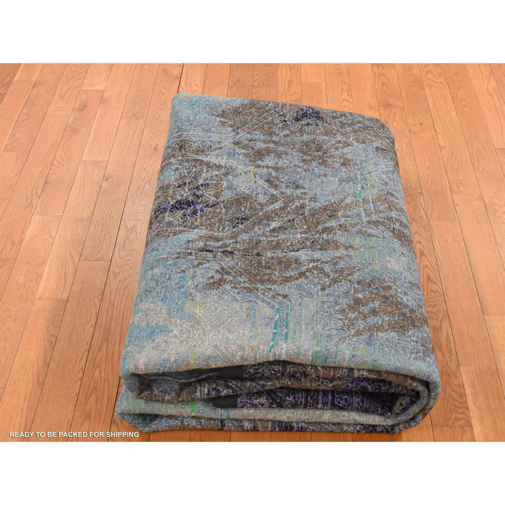 Battleship Gray Diminishing Coins Silk With Wool Hand Knotted Rug 8'9"x11'10"