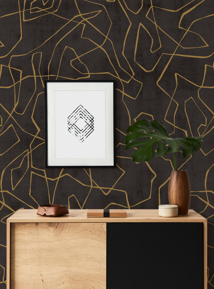 Entangled Lines Textured Look Vinyl Peel and Stick Mural, Dark, 24"x108", Single