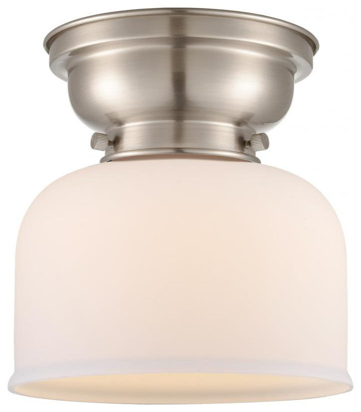Large Bell 1-Light Flush Mount, Brushed Satin Nickel, Matte White