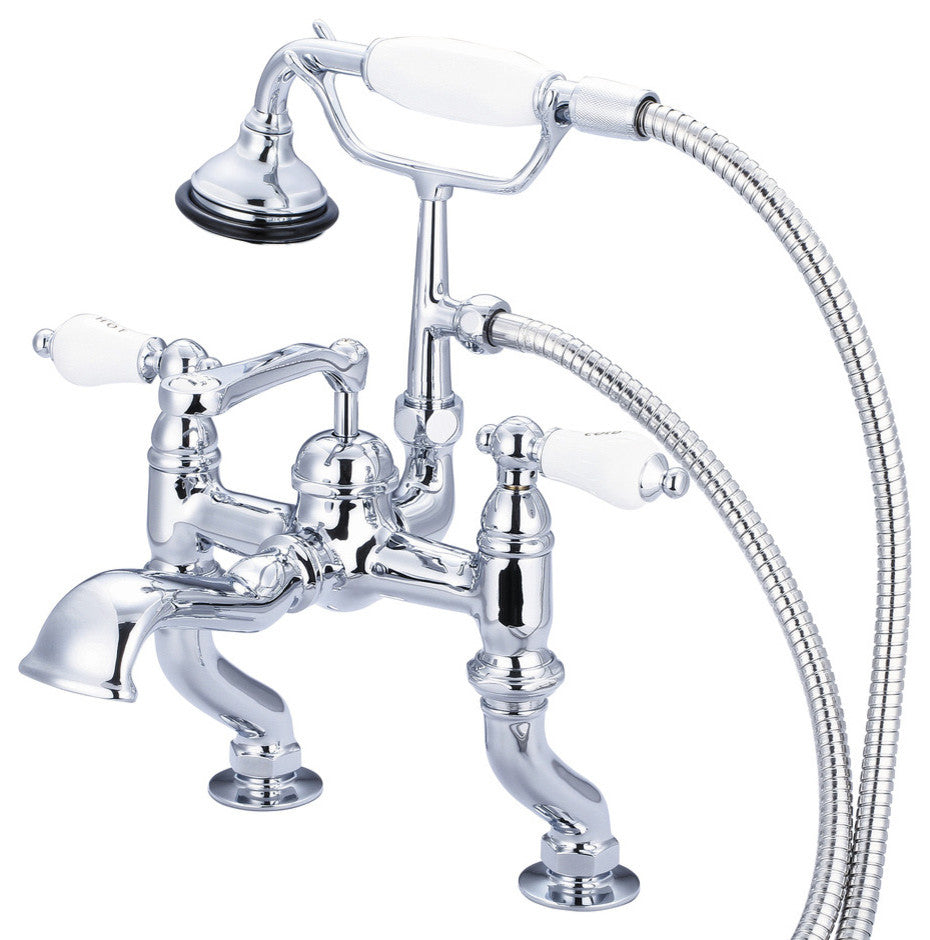 Vintage Classic Deck Mount Tub Faucet With Handshower, Hand Polished, Richly Tri