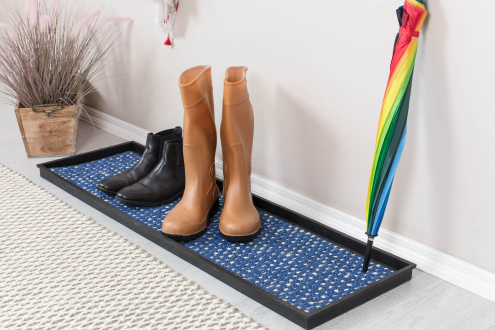 46.5"x14"x1.5" Natural/Recycled Rubber Boot Tray Blue/Ivory Coir Insert