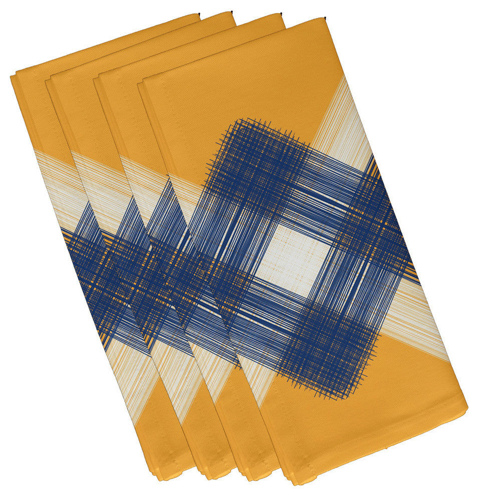 String Art, Geometric Print Napkin, Yellow, Set of 4