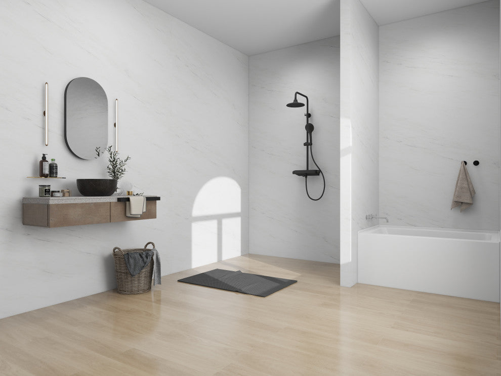 Vanity Art Alcove Soaking Acrylic Bathtub, White/Matte Black, 48"x32", Left