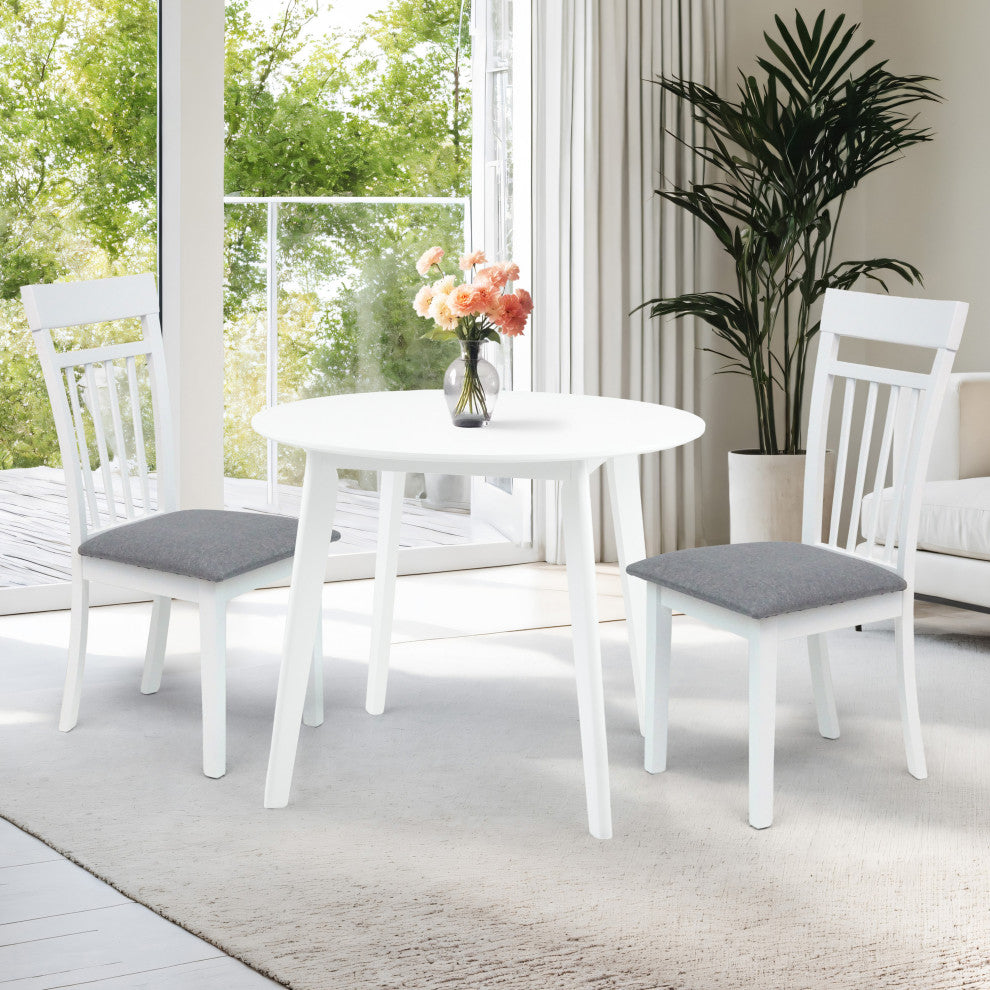 Set of 2 Classic Style Solid Wood Warm Dining Chairs, White/Gray