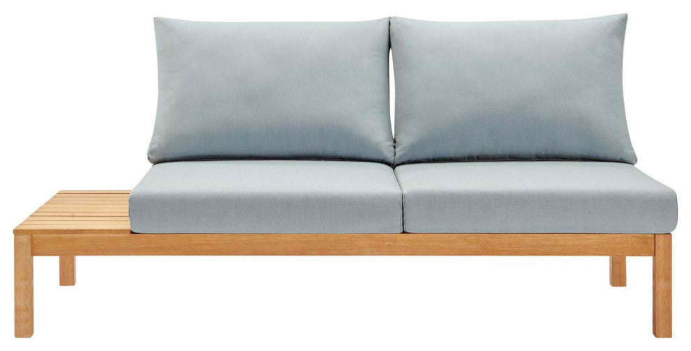 Lounge Loveseat Sofa, Wood, Brown Natural Blue, Modern, Outdoor Patio Bistro