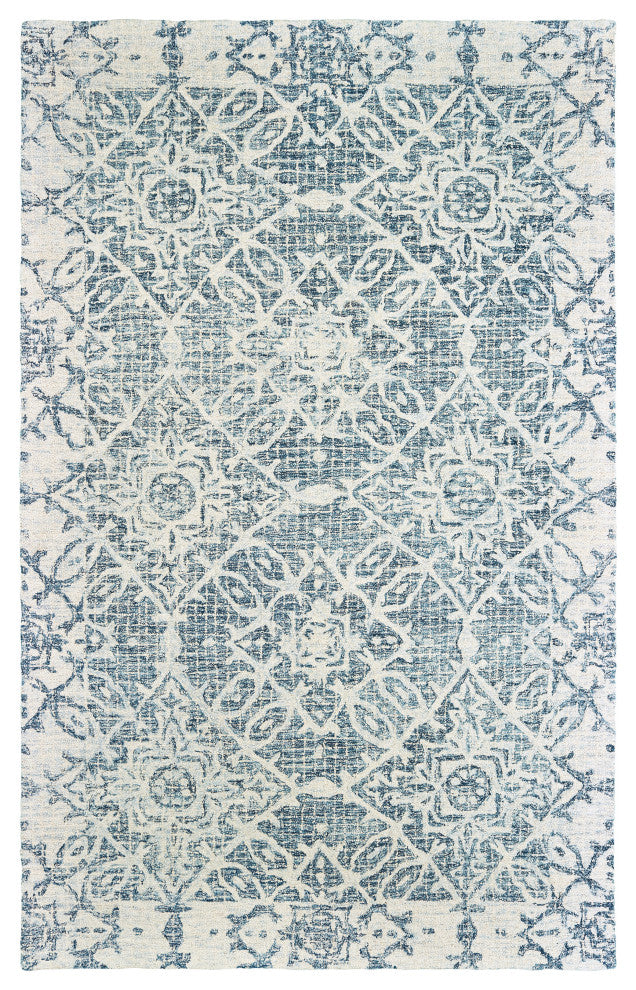 Terrance Faded Medallions Blue/Ivory Hand Tufted Wool Area Rug, 3'6"x5'6"
