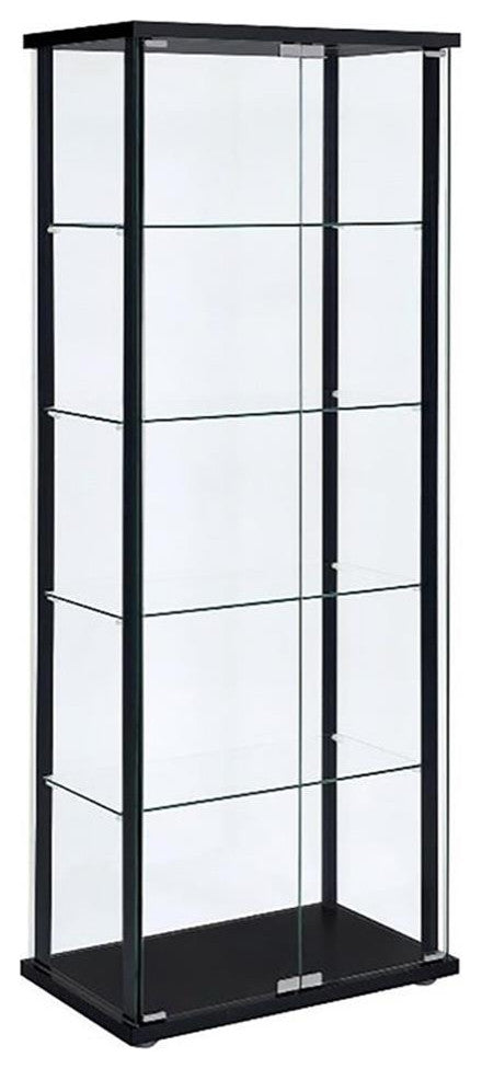 Bowery Hill 5 Shelf Contemporary Glass Wood Curio Cabinet in Black