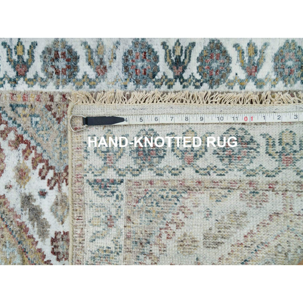 Ivory All Wool Rosettes Border XL Runner Sustainable Oriental Rug 2'6"x14'1"