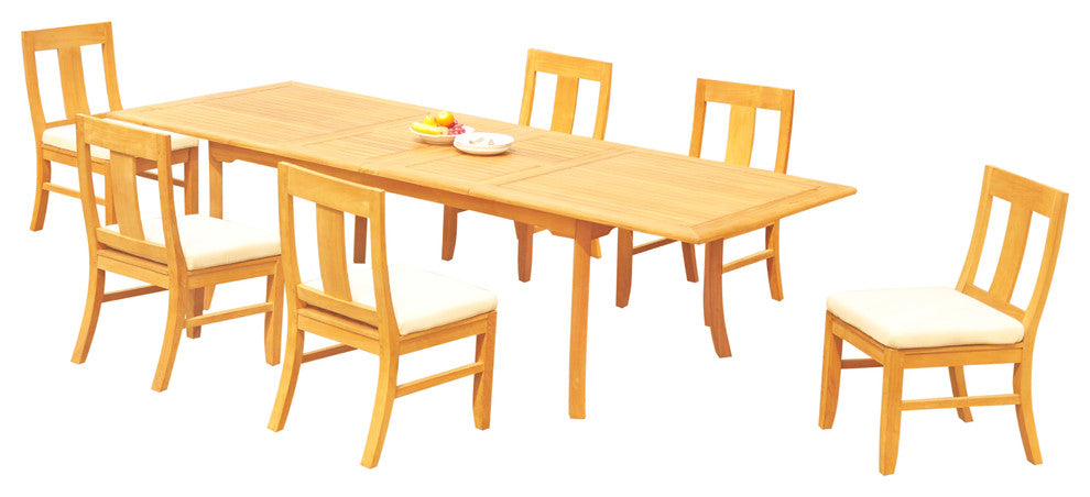 7-Piece Outdoor Teak Dining Set, 117" Extn Rectangle Table, 6 Osbo Armless Chair