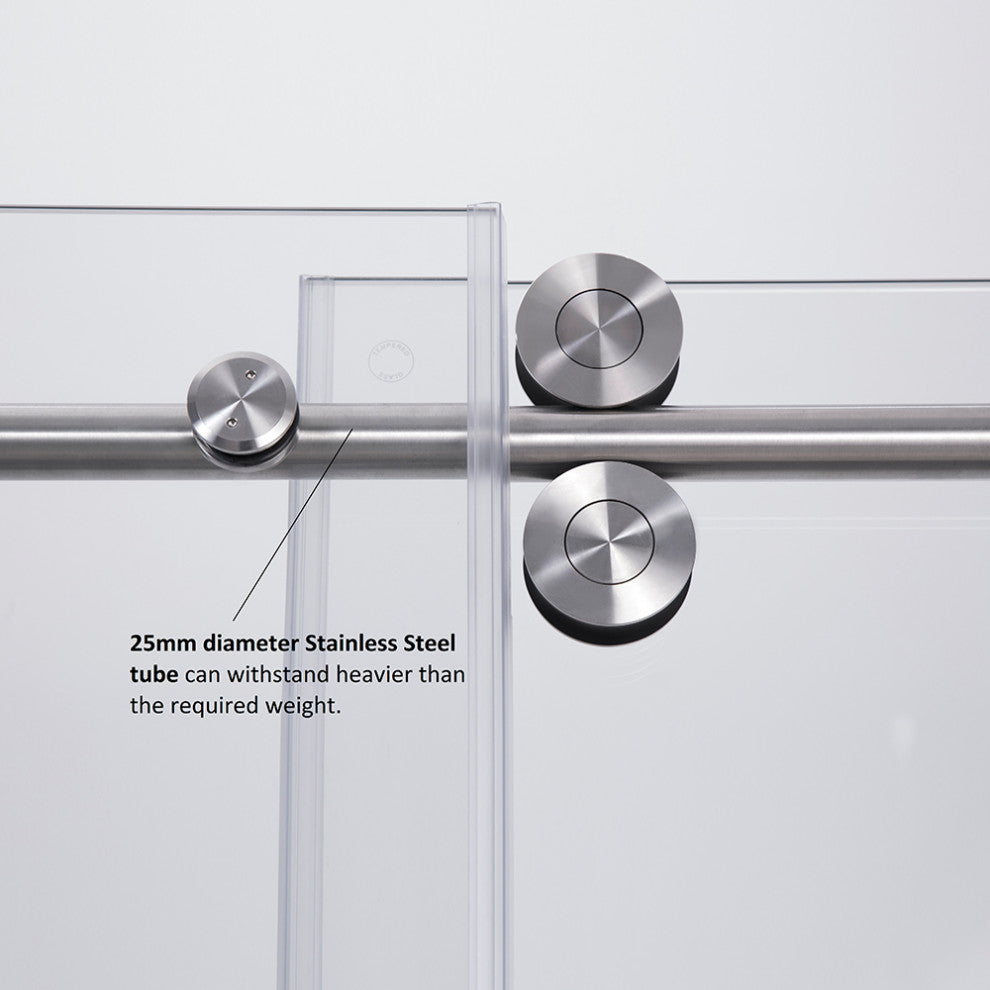 Spezia 60" W x 76" H Double Sliding Frameless Shower Door, Brushed Nickel