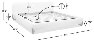 Alpine Sherpa Modern Platform Bed, Ivory White Boucle, King