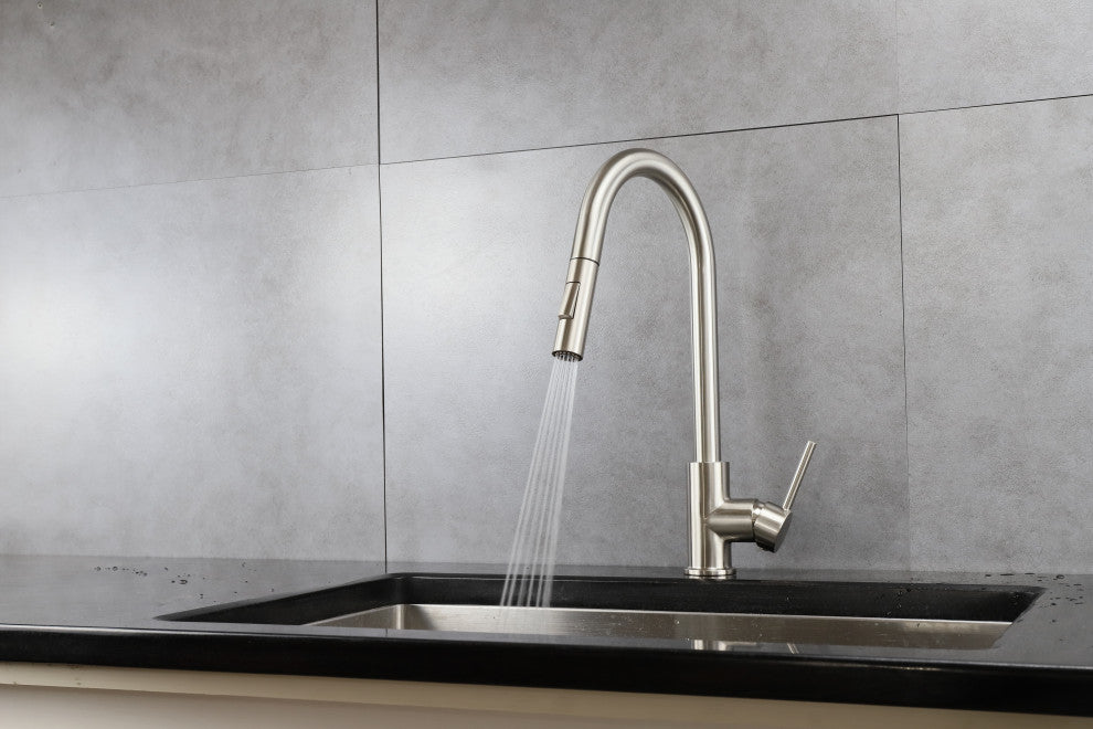 Olivi Brass Kitchen Faucet, Pull Out Sprayer, Brushed Nickel Finish