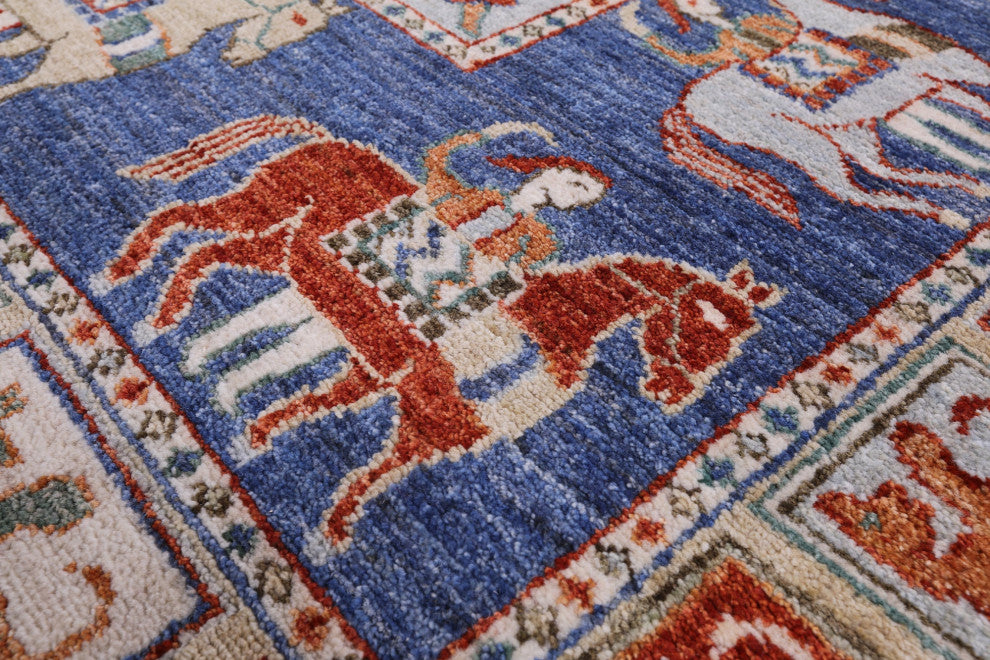10' X 14' 1" Antiqued Pazyryk Historical Design Hand Knotted Wool Rug - Q14578