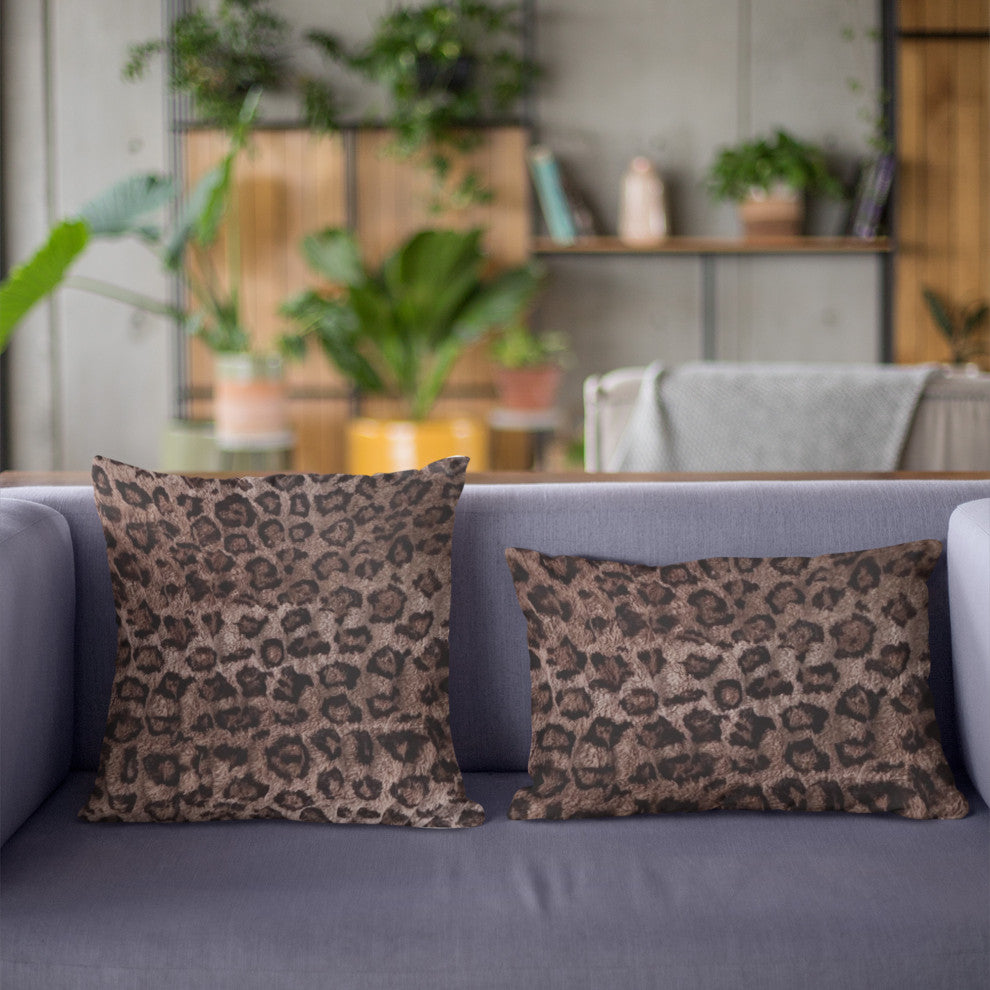 Plutus Brown Leopard Faux Fur Luxury Throw Pillow, Brown, 24" x 24"