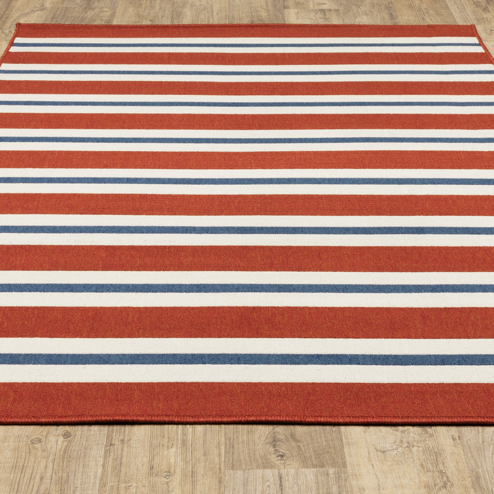 Madelina Stripe Red and Blue Indoor or Outdoor Area Rug, 7'10"x10'10"
