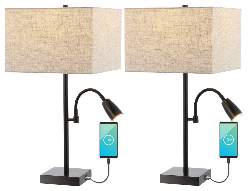 Austin 25.5" 2-Light Table Lamp, USB Port, Oil Rubbed Bronze, Set of 2