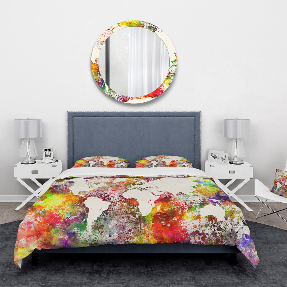 World Map in Great Colors Watercolor Map Duvet Cover, Twin