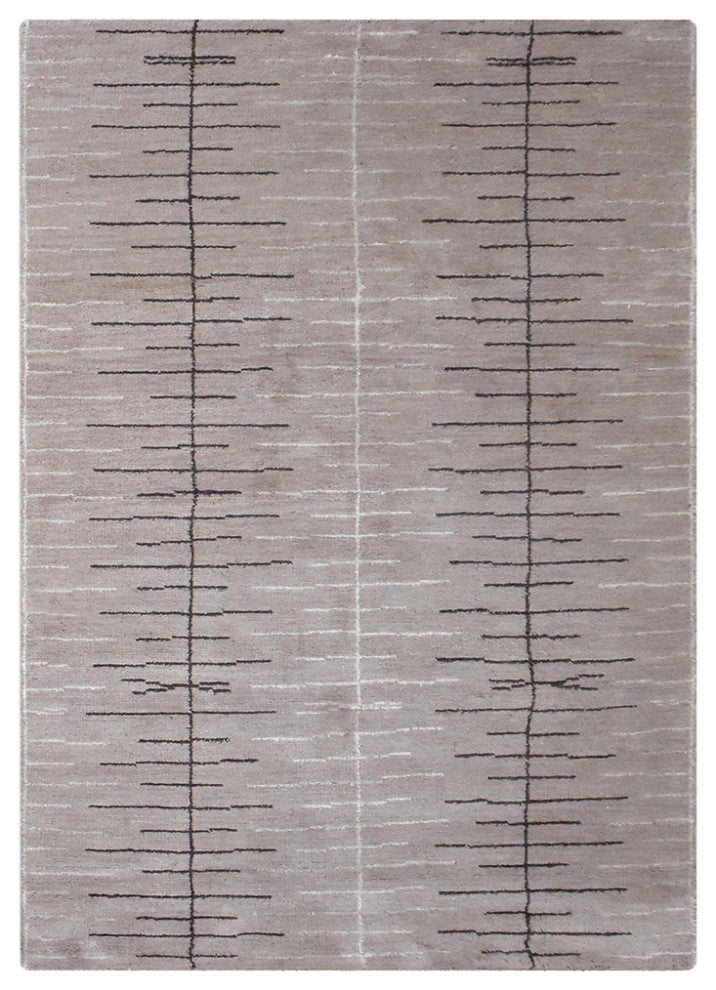 Hand Knotted Wool Area Rug Abstract Brown White