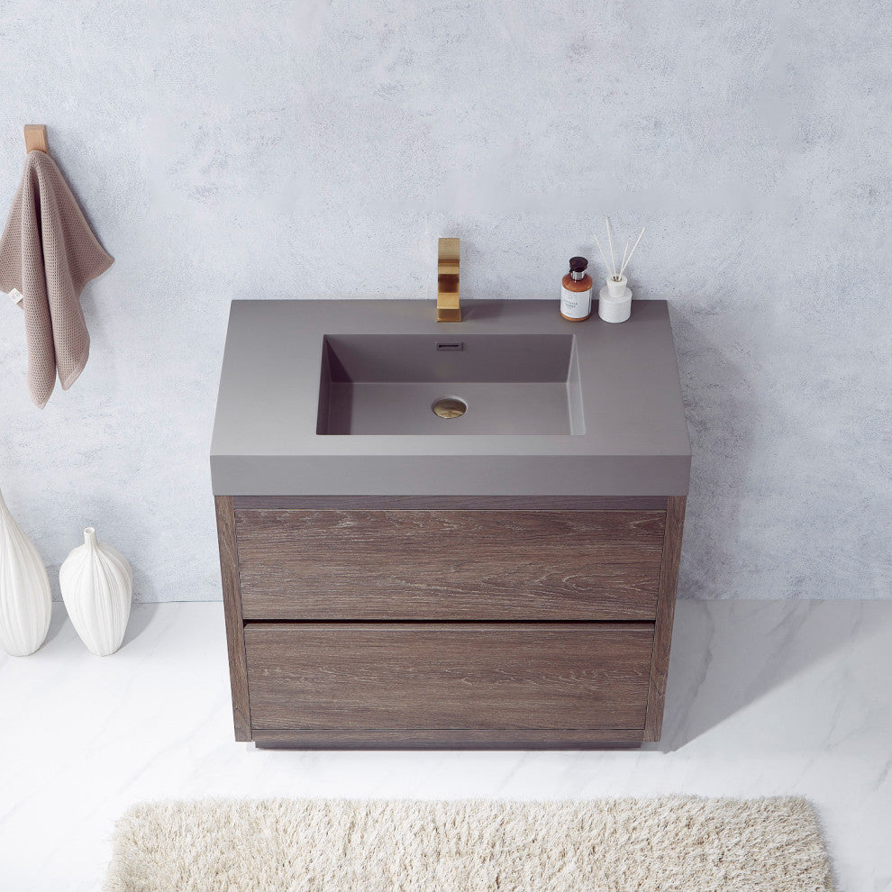 Huesca Bath Vanity in North Carolina Oak, 36", Without Mirror
