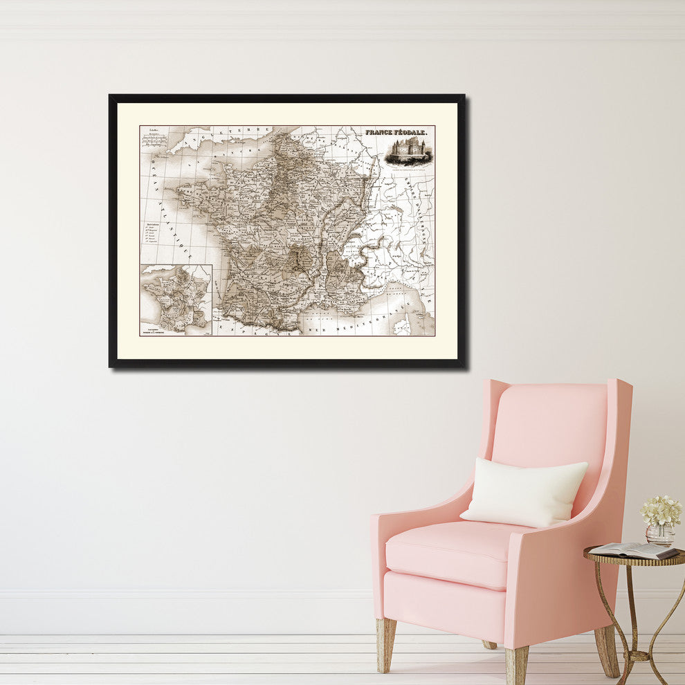 Medieval France Crusades Vintage Sepia Map Canvas Print, 16"x21"