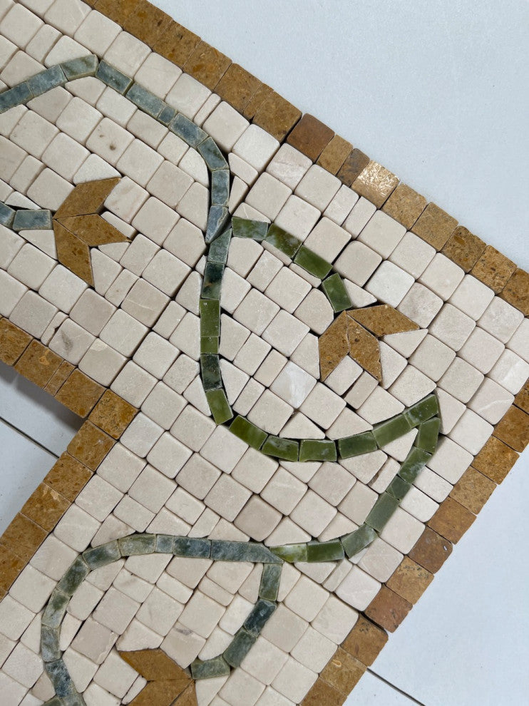 Marble Mosaic Border Listello Accent Tile Edera Antique 4x11 Tumbled, 1 piece