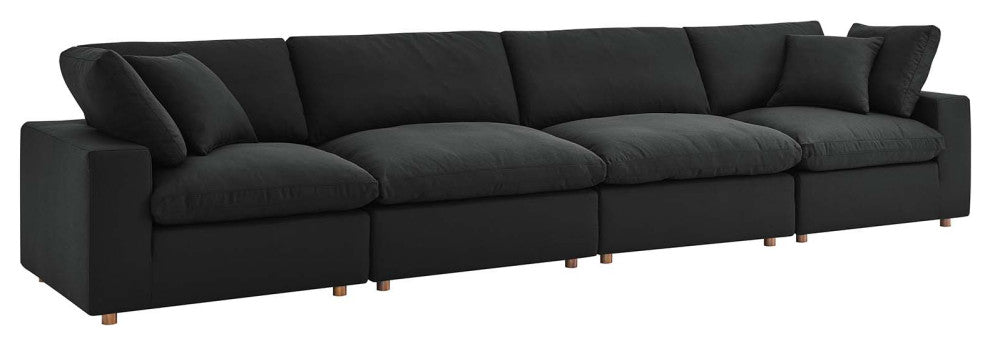 Commix Down Filled Overstuffed 4-Piece Sectional Sofa Set, Black
