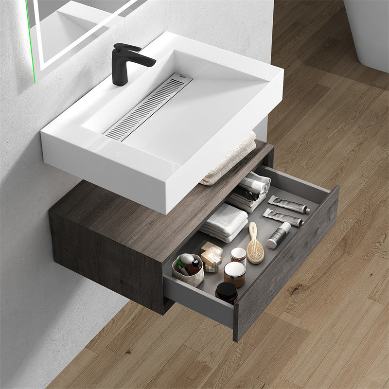 Alysa 30'' Floating Vanity, Acrylic Sink, Smoke Oak