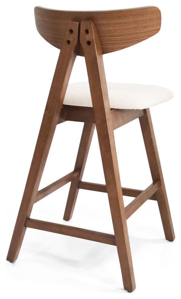 Sunapee Fabric Upholstered Wood Counter Stools, Set of 2, Light Beige + Natural Walnut