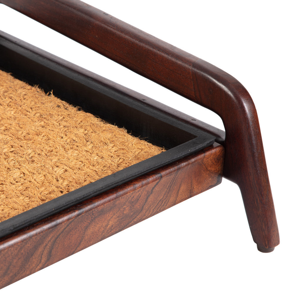 Single-Tier Brown Stand With 2-Pair Rubber Boot Tray Smoked Oak