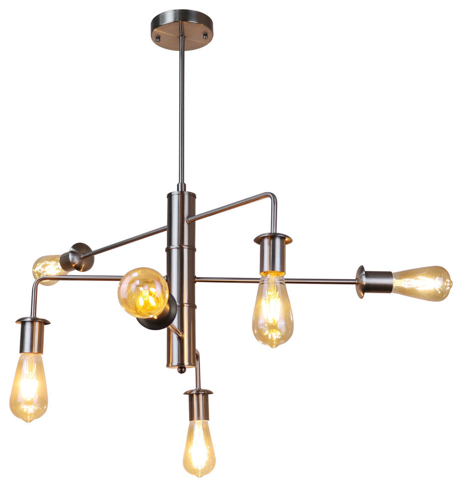 Transitional-Style Brushed Nickel 6 Light Large Pendant 23" Wide